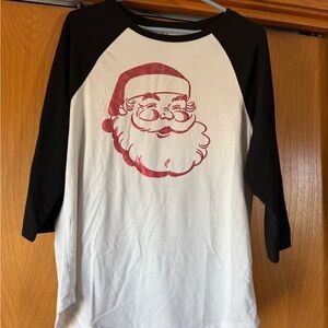 State of Mind Red and White Jersey Top with Santa Graphic